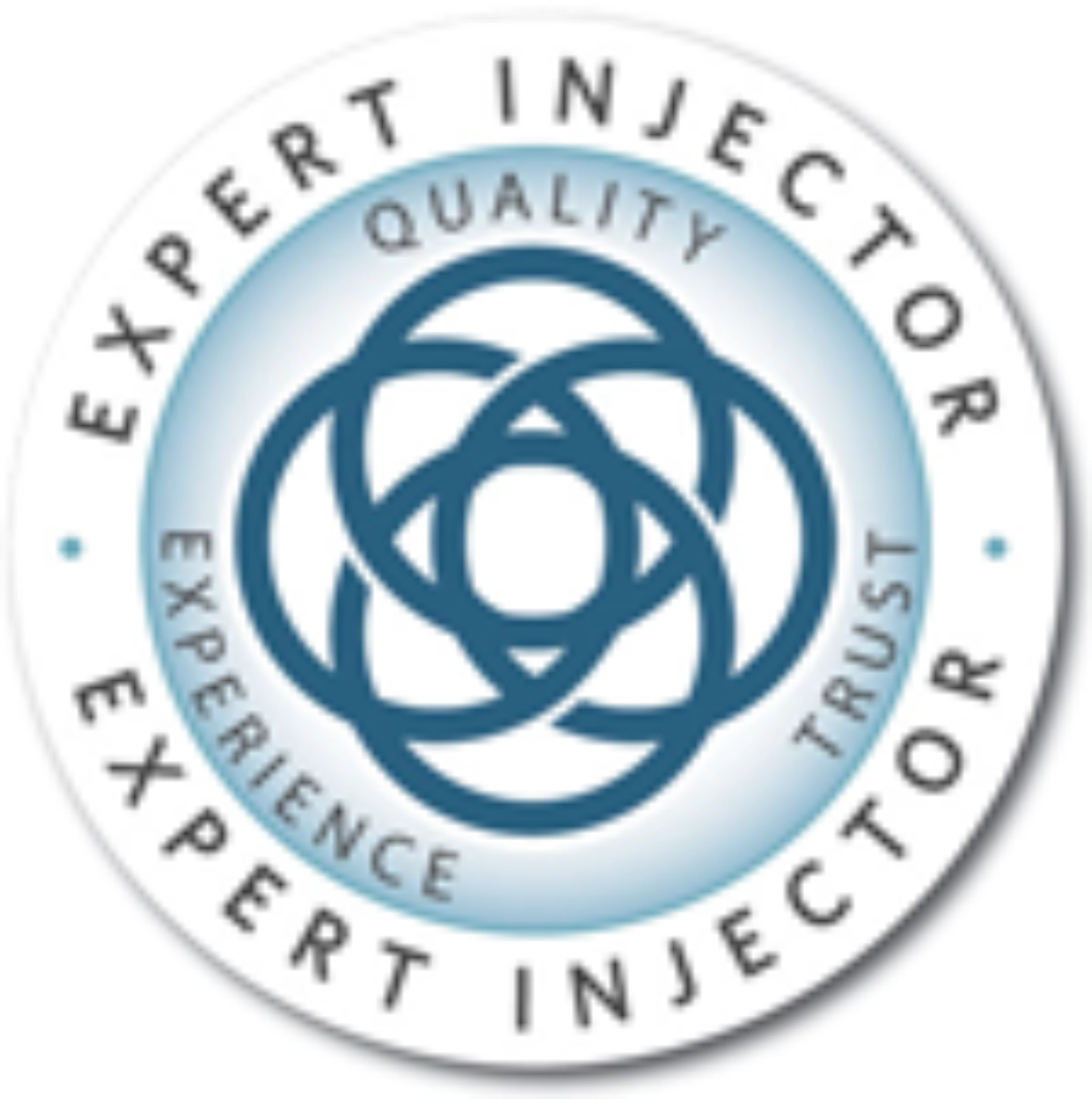Circular Expert Injector badge with Quality, Experience, Trust text, signifying expertise in Juvederm dermal filler injections