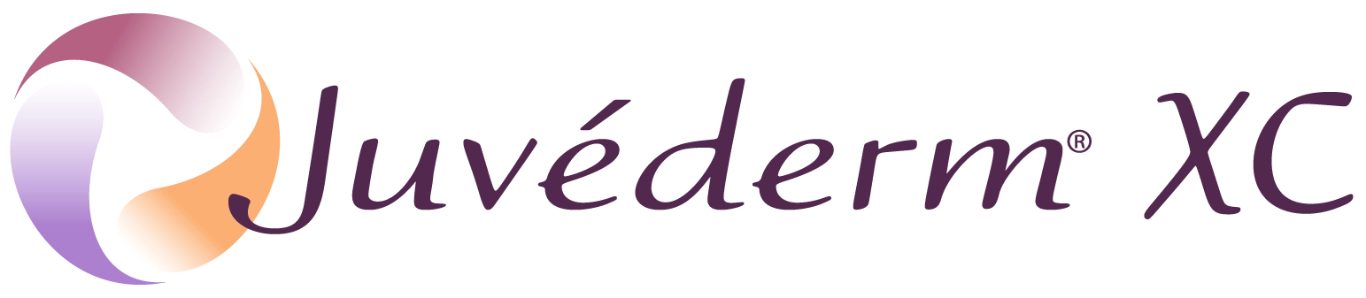 Juvederm XC logo with purple and orange circular icon, representing Juvederm injectable dermal filler treatments